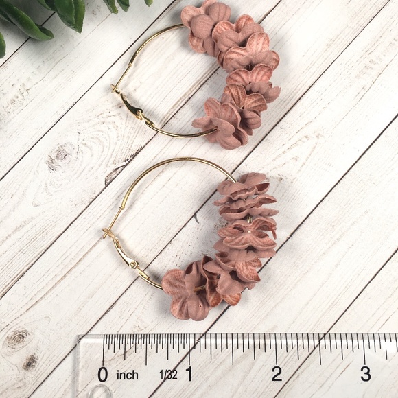 Dusty Pink Flower Petal Hoop Earrings - Picture 2 of 5